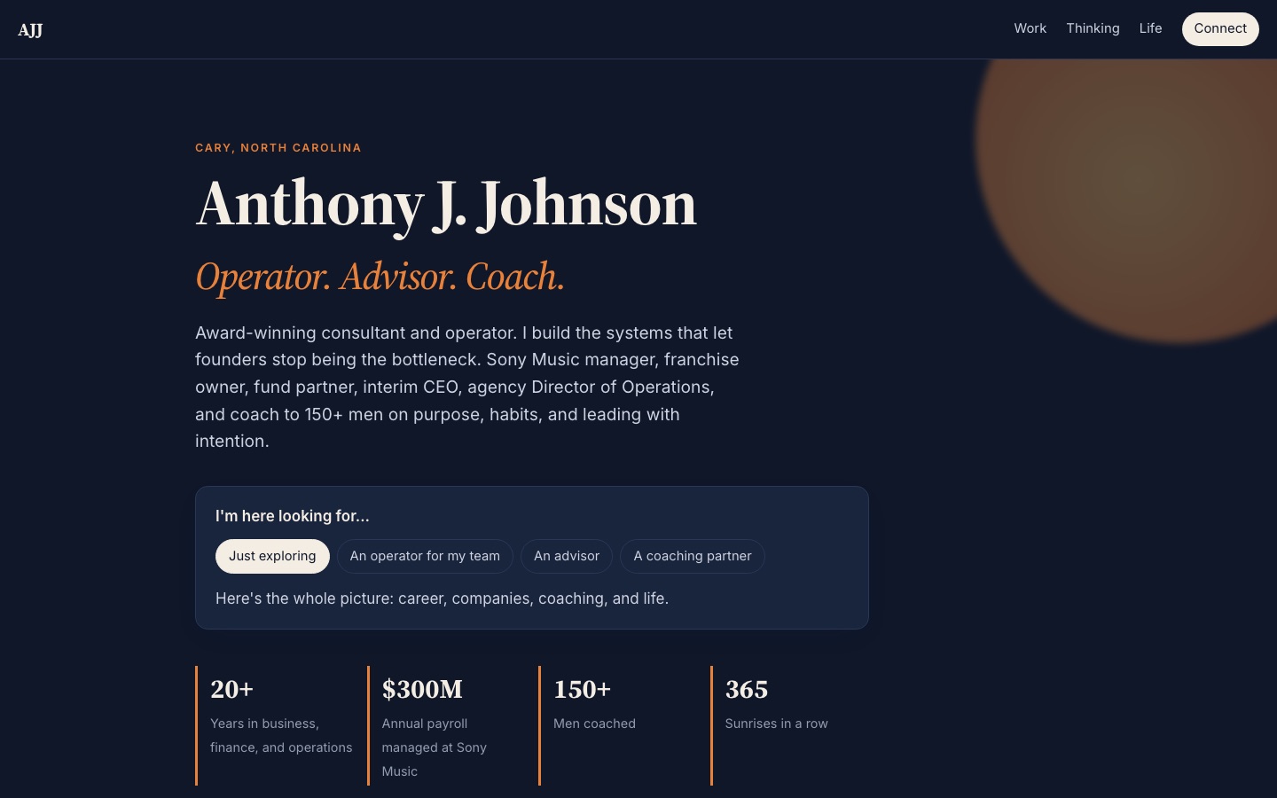 Anthony J. Johnson homepage: operator, advisor, coach